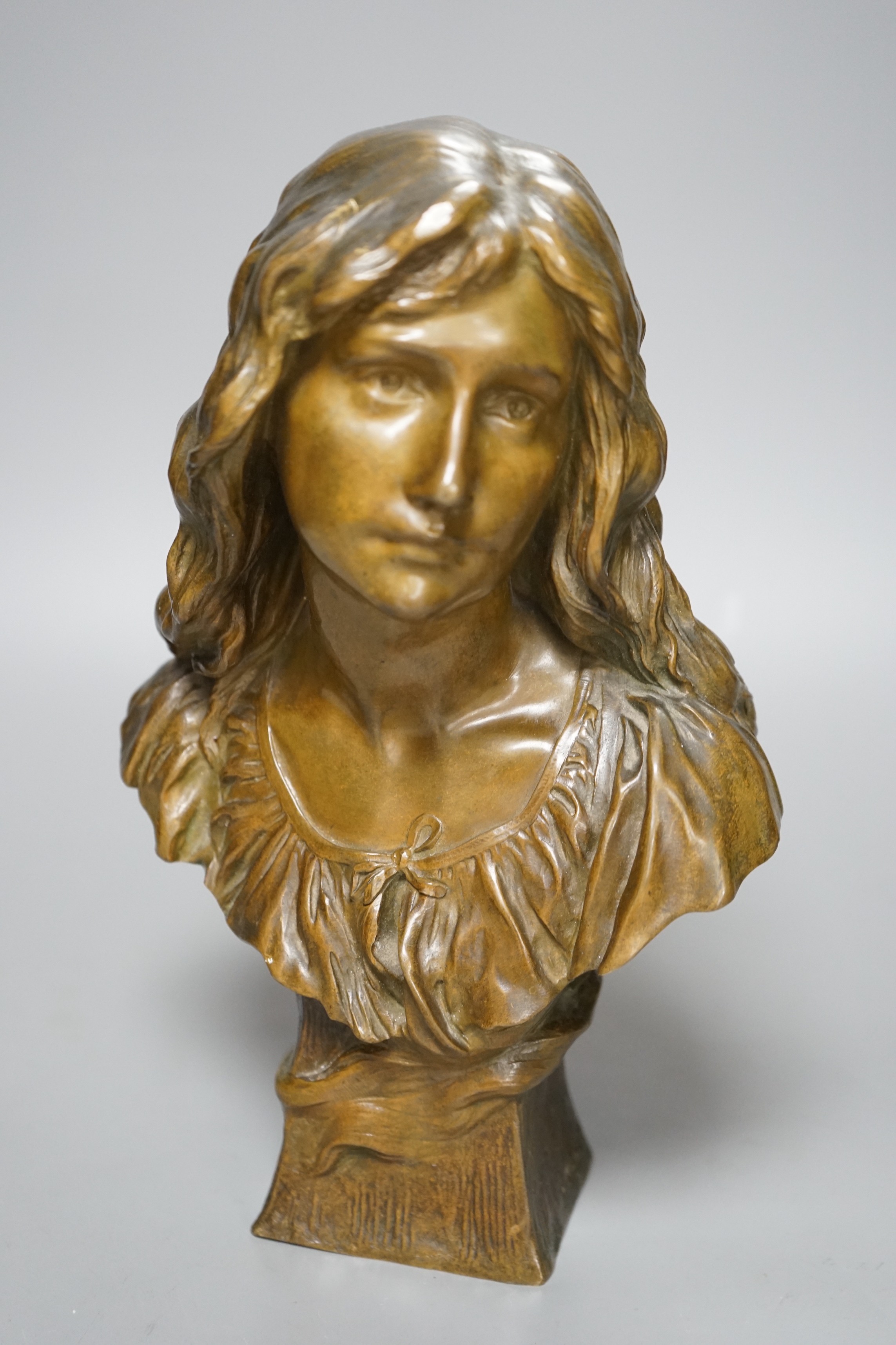 Paul Eugene Mengin (1853-1937), a bronze bust of a lady, “Susse Freres” stamp, 26cm